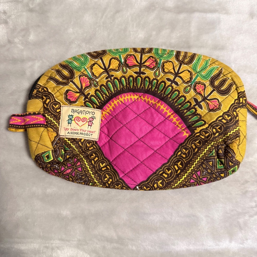 Bagamoyo SOHK Lay Down Your Heart Quilted Cosmetic Bag African Print Kenya